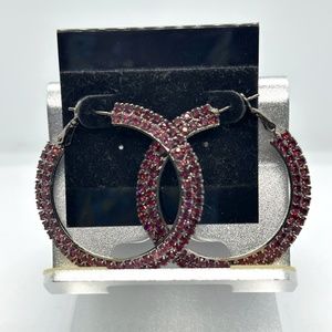 Pink Rhinestone Hoop Earrings